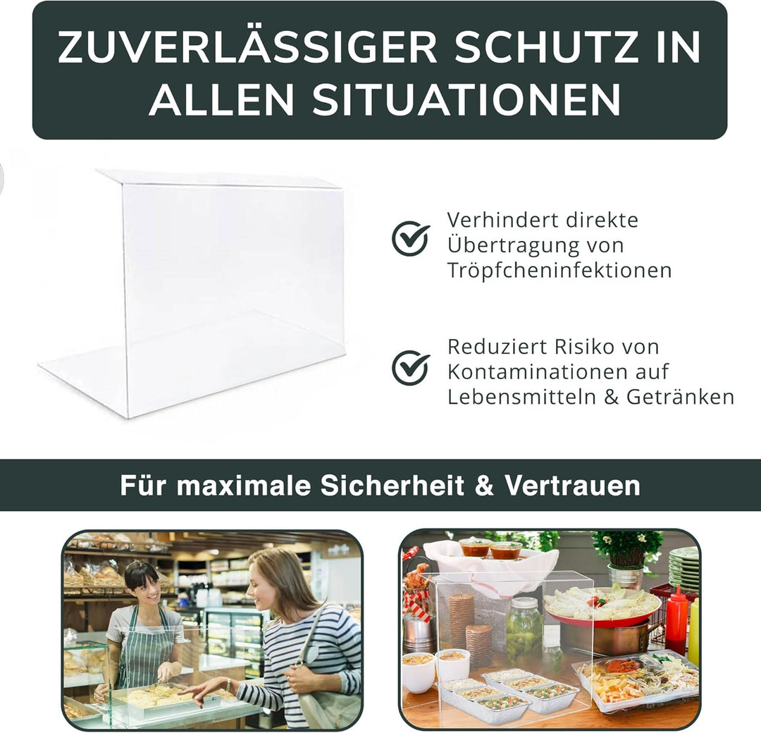 Trofecto Spuckschutz Trennwand aus Plexiglas ähnlichem PETG als Thekenaufsatz - Plexiglas Aufstellle