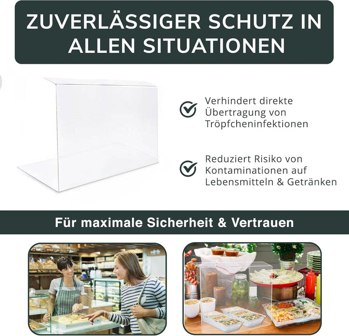 Spuckschutz Trennwand aus Acrylglas PETG als Thekenaufsatz - Acrylglas Aufstelller - Typ 2 (60x50cm,