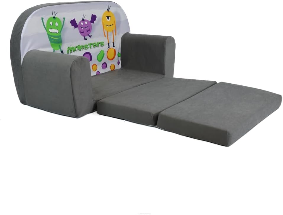 FORTISLINE Kindersofa Mini zum Aufklappen Viele Muster W386 (Monster), Monster