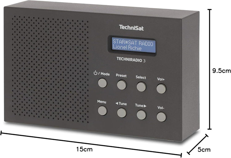 TechniSat TechniRadio 3 DAB Radio (DAB+, UKW, portabel, Radiowecker, Blockdesign) schwarz, Schwarz