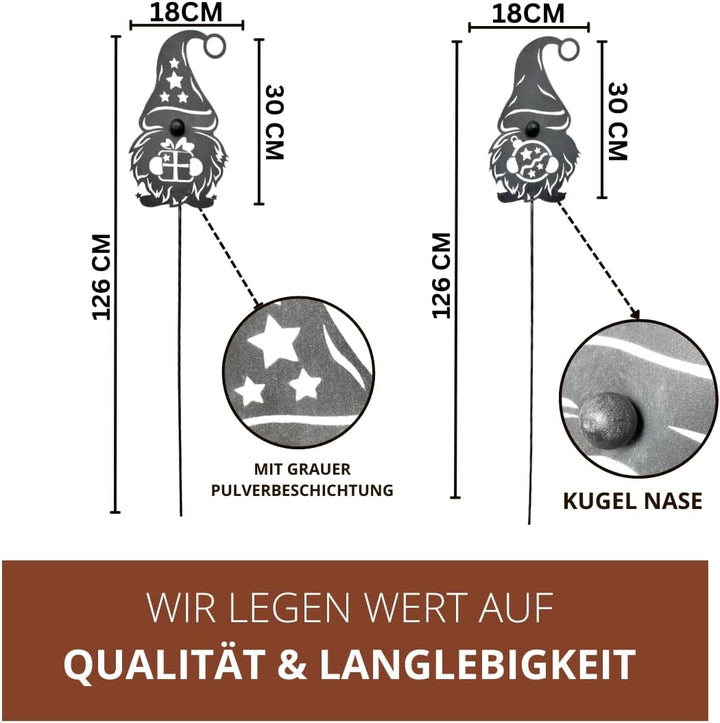 Terma Stahldesign Set Winterzwerg grau 120cm zweier Made in Germany Gartenstecker Outdoor rost deko