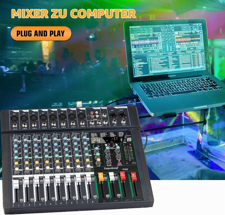 Depusheng FG8 Professioneller 8-Kanal-Audio-Mixer für Computeraufnahmen, Sound-Controller-Schnittste