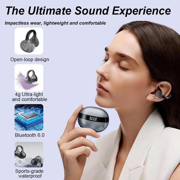 Clip-on Open-Ear Bluetooth-Kopfhörer Wireless,Bluetooth 6.0,60 Stunden Ultra-Lange Akkulaufzeit,Komf