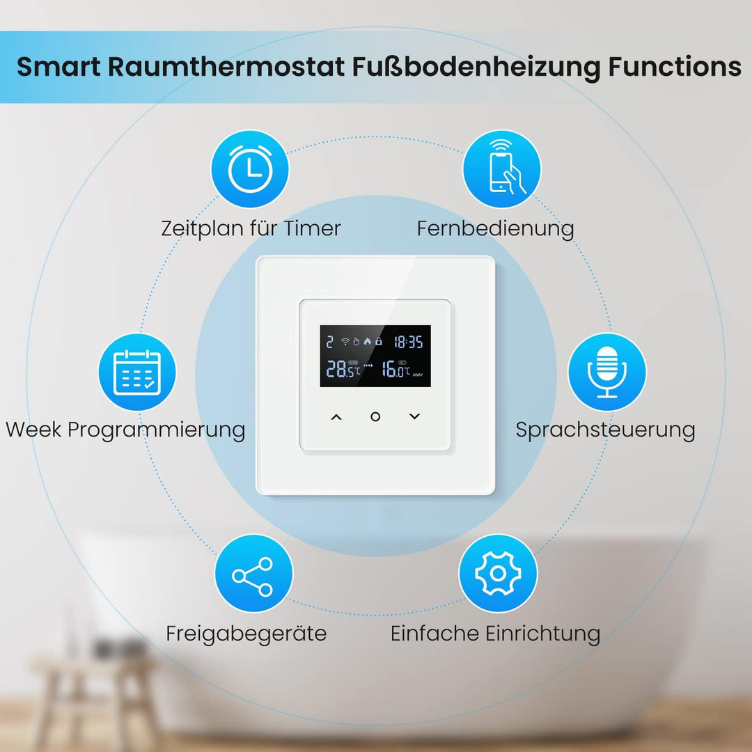 AVATTO Smart WiFi Themrmostat für Elektrische Fussbodenheizung, 55 x 55mm Standard, Programmierbar R