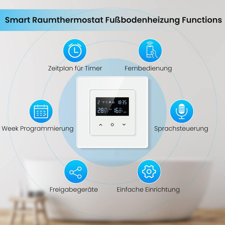 AVATTO 55x55mm Smart WiFi Thermostat für elektrische Fussbodenheizung, programmierbarer Raumthermost