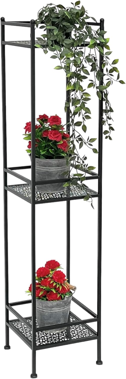 DanDiBo Standregal Schwarz Metall Schmal Stehend 3 Ebenen 110 cm Regal Küche Küchenregal 96485 Metal
