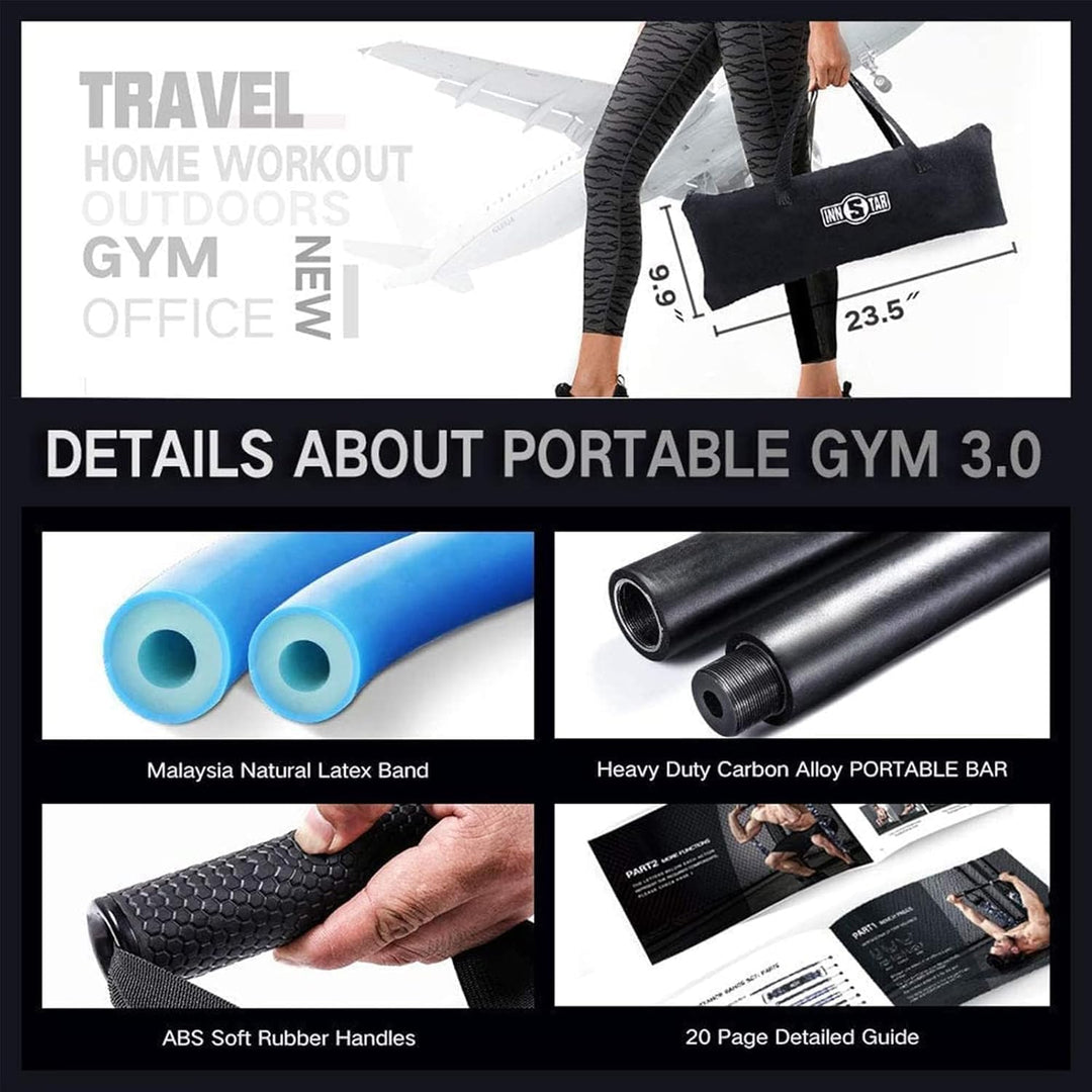 INNSTAR Tragbares Home Gym 3.0 Set, Widerstandsbänder Krafttraining mit Stange, Bankdrücken Brusttra