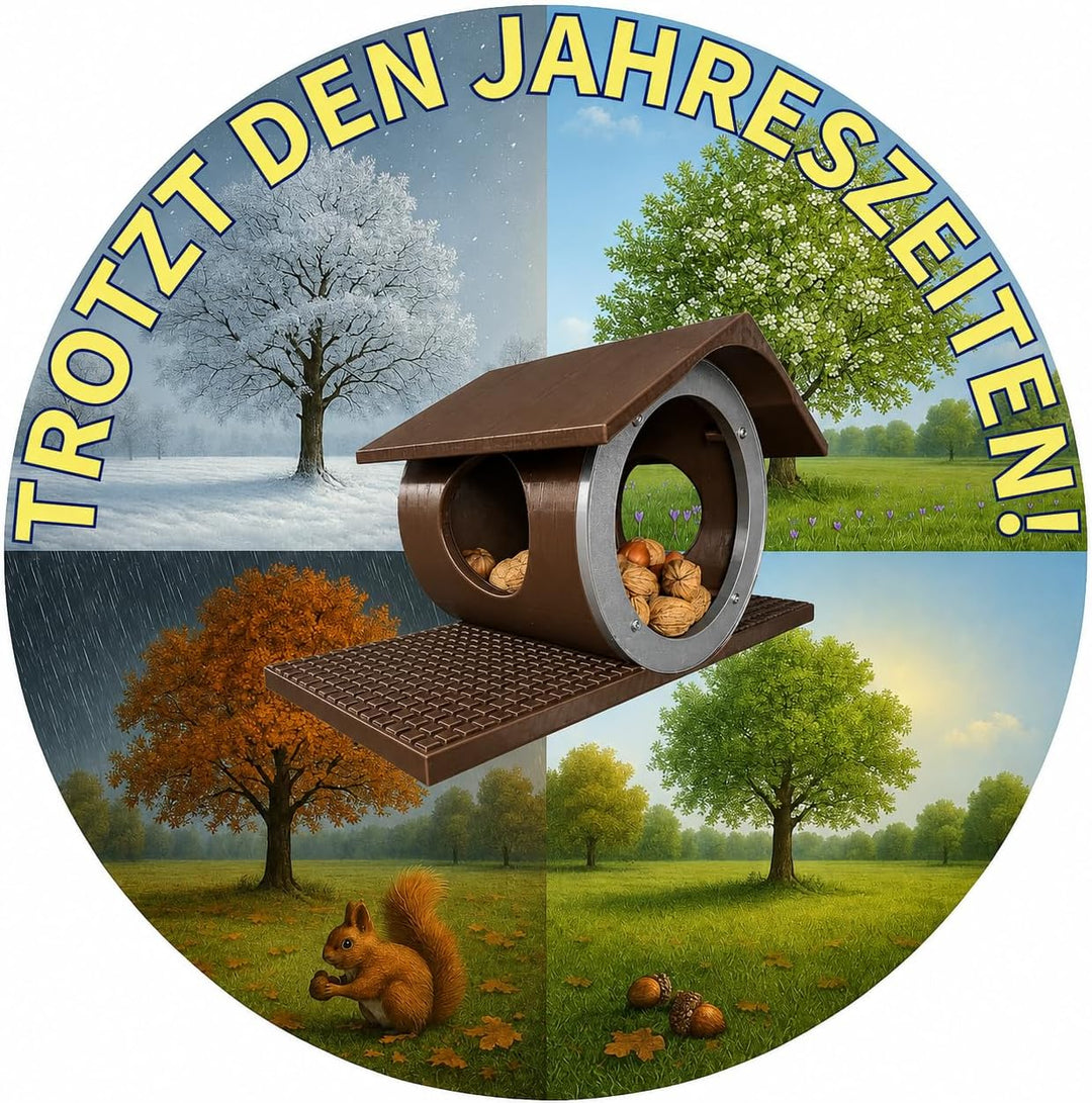 Eichhörnchen Futterhaus mit seitlichen Rundöffnungen - Leicht zu befüllen Dank herausnehmbarer Kartu