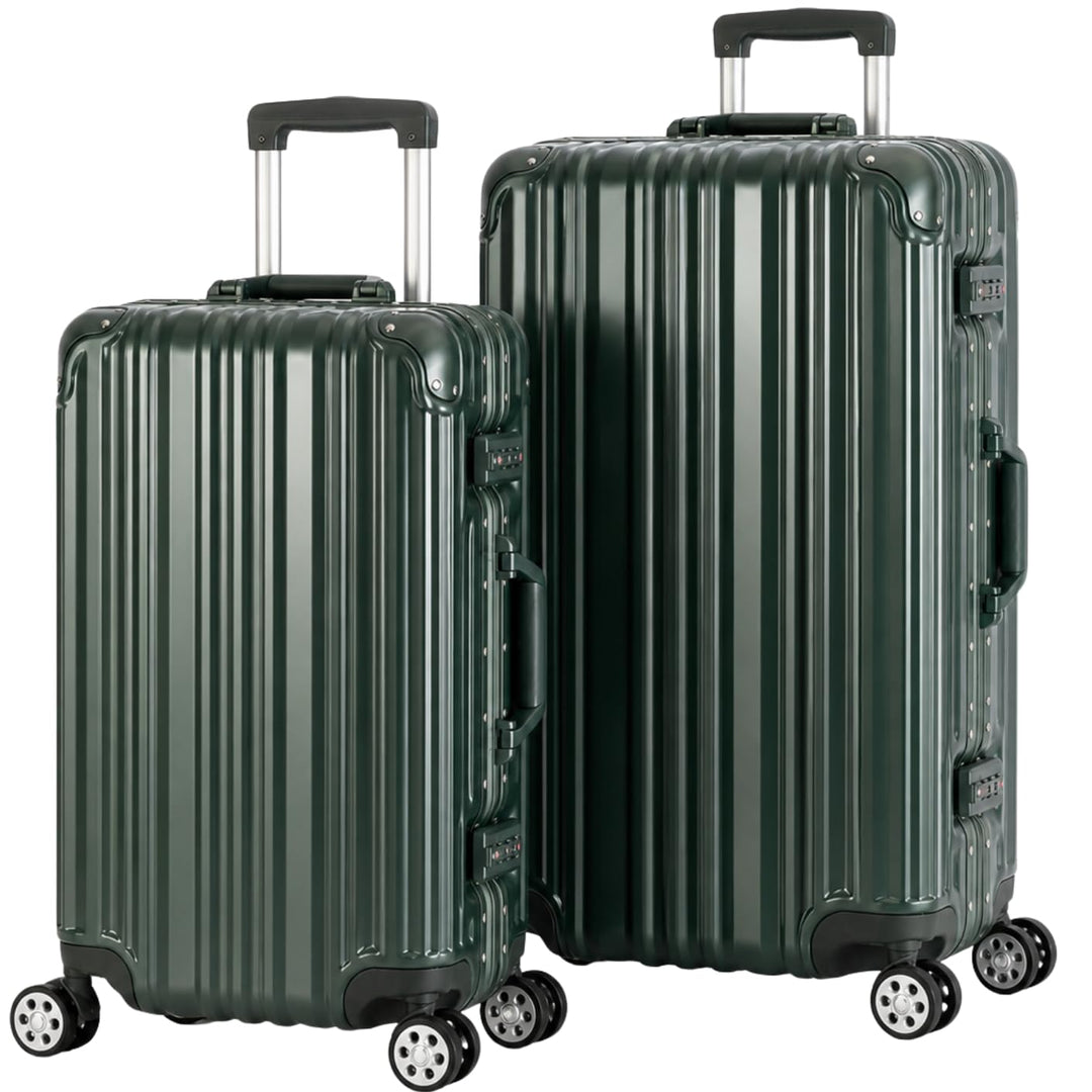 Travelhouse London Koffer Grün S-55cm, M-65cm · 2er-Set · Alu-Rahmen · Polykarbonat Hartschale · Han