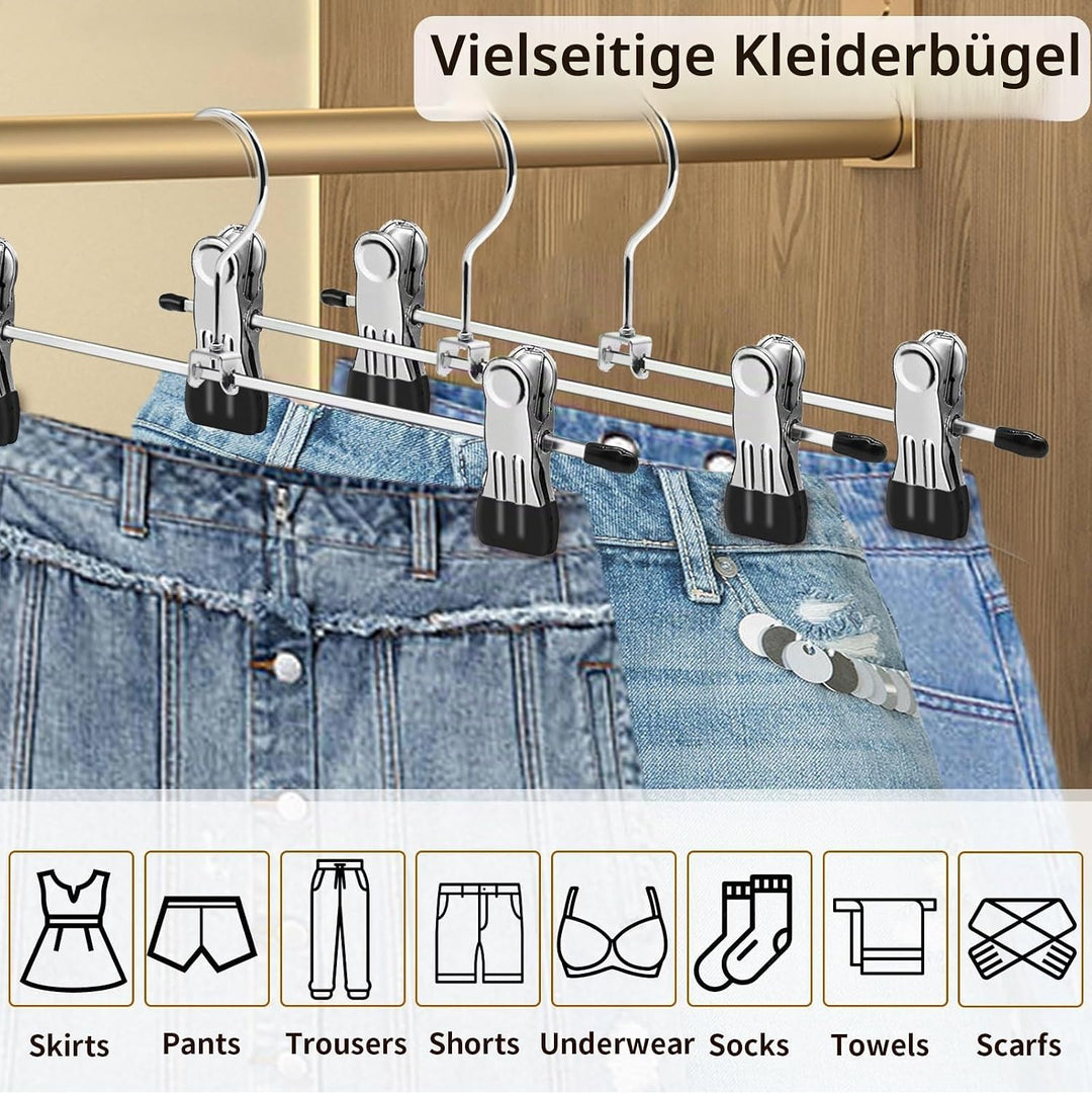 ABHENG 20 Stück Metall Hosenbügel, Anti-Rutsch Kleiderbügel, Platzsparend Rockbügel mit 360°Drehbar