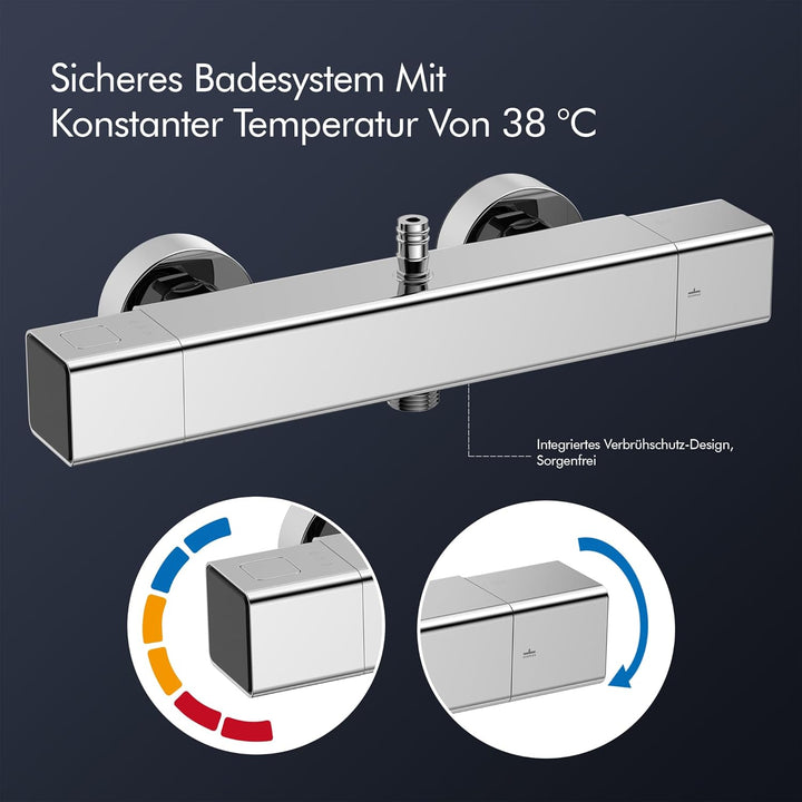 HOMELODY Duschsystem mit Thermostat & Duschablage Chrom - Duscharmatur Komplettset mit Handbrause &