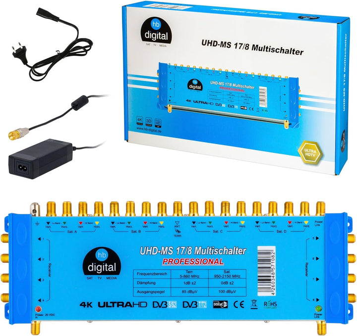 Multischalter pmse 17/8 HB-DIGITAL 4X SAT bis 8 x Teilnehmer/Receiver für Full HDTV 3D 4K UHD mit Ne