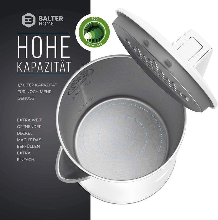 Balter Wasserkocher Edelstahl WK-4, 1,7 Liter, elektrischer Wasserkocher, Doppelwand Design, BPA fre