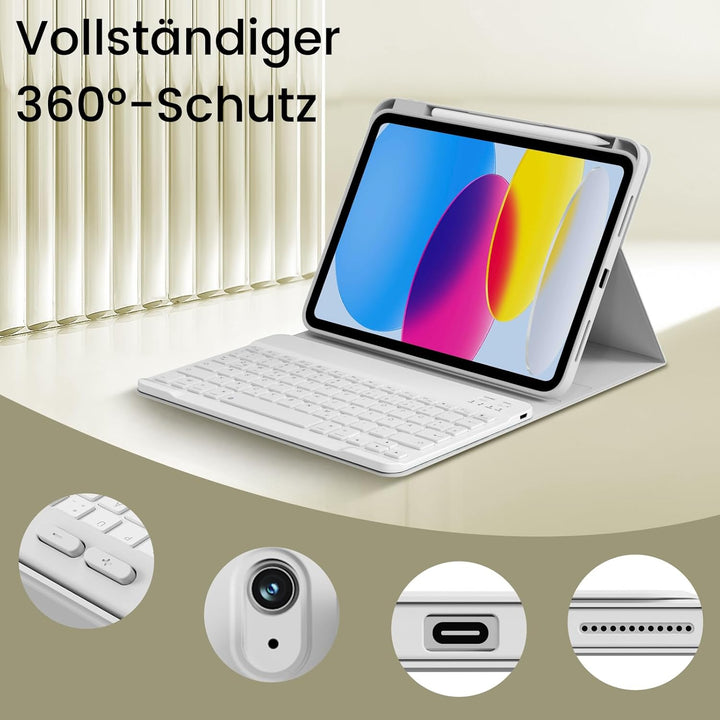 Hülle mit Tastatur für iPad 11/10 Generation mit Stifthalter, Magnetisch Abnehmbare Kabellose Blueto