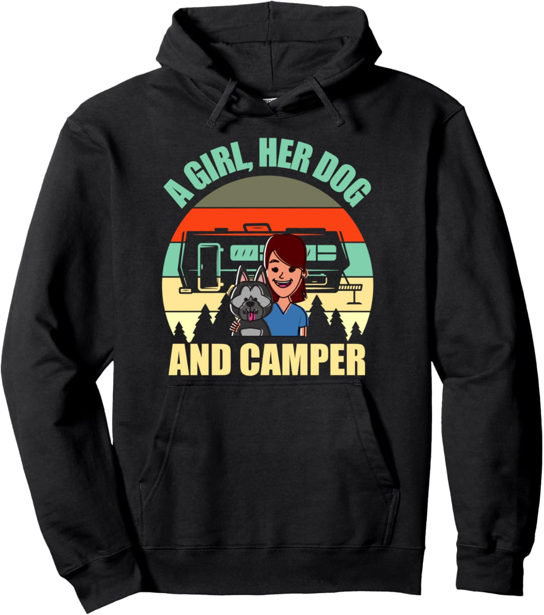 Camping ein Mädchen mit ihrem Hund und ihrem Camper lustig Pullover Hoodie