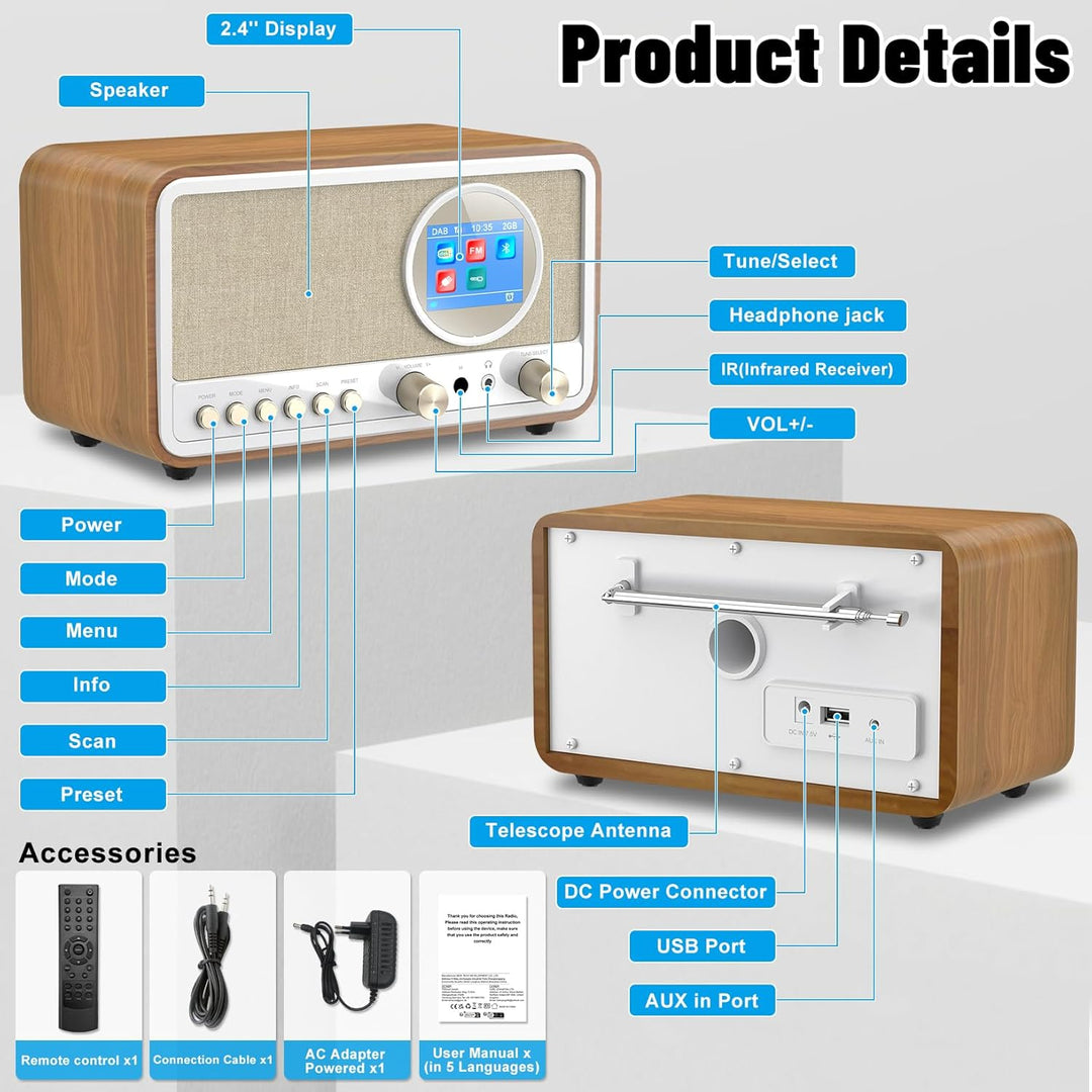 DAB+/FM Radio mit Bluetooth, Digital Radio Küchenradio DAB Plus Radio mit Fernbedienung Küchenradio