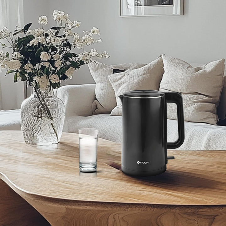 MULIN Elektrischer Wasserkocher, 2200 W, Kapazität 1,7 l, schnelles Kochen, 360 ° drehbarer Sockel,