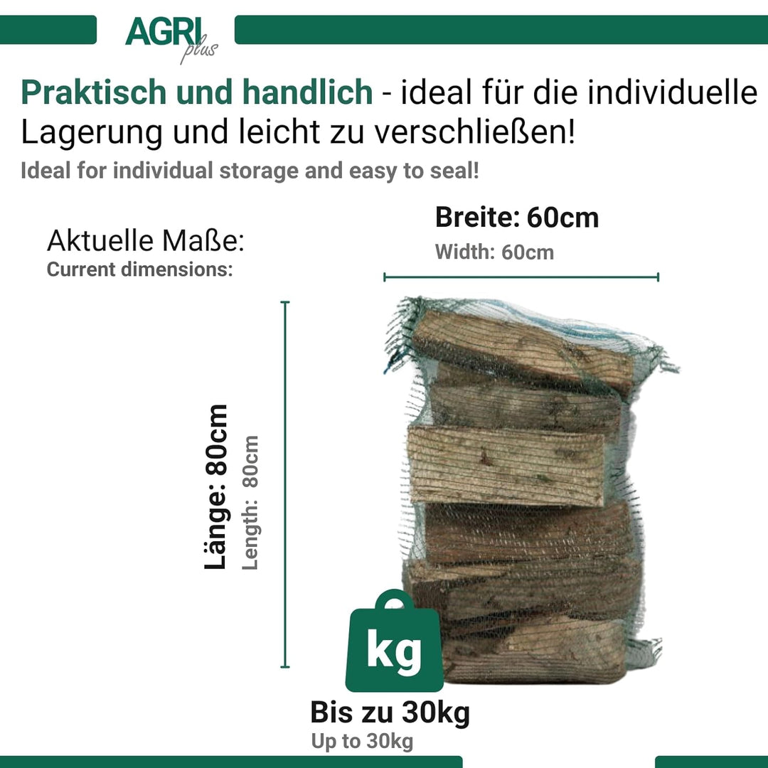 100 x Holzsäcke/Raschelsäcke für Brennholz 60 x 80cm - Mit Zugband - Dunkelgrün - Brennholzsäcke - A