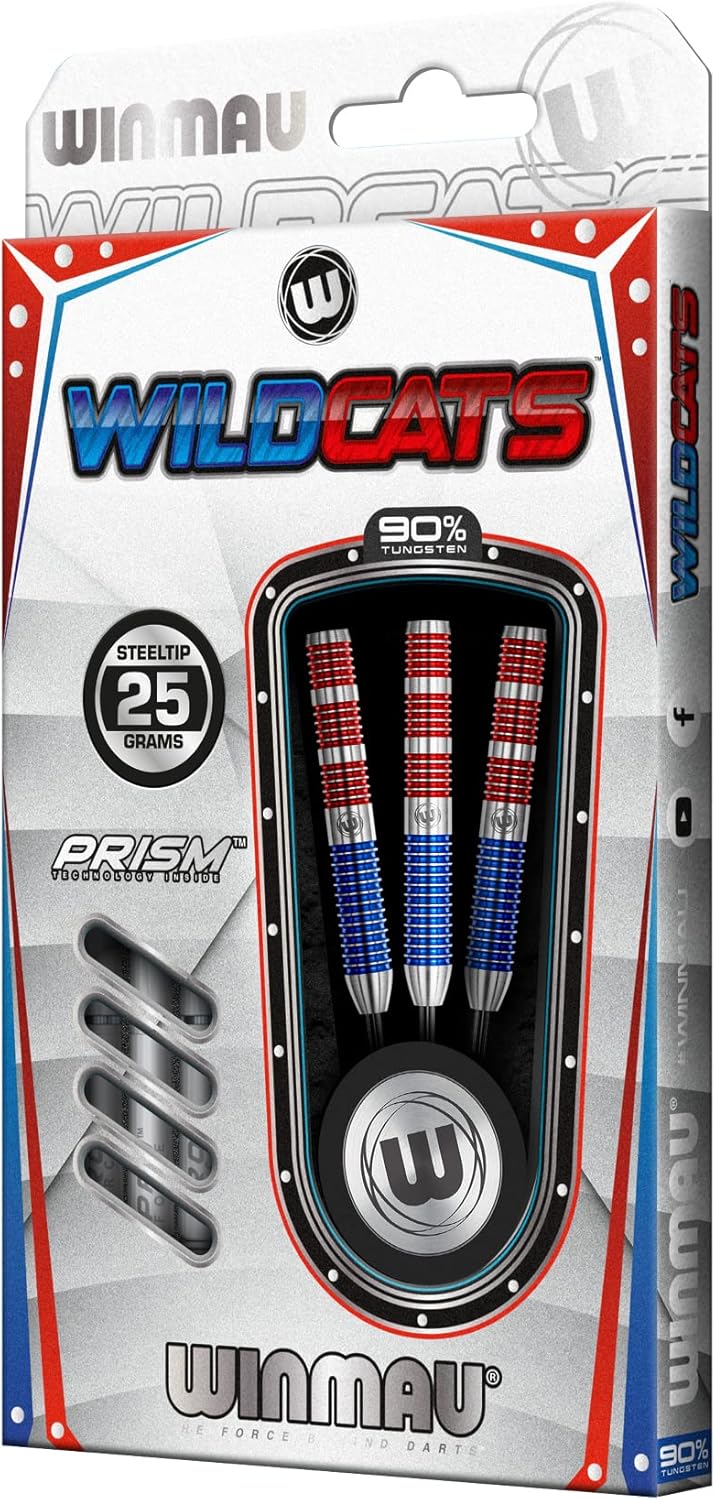 WINMAU Wildcats 25 Gramm Profi Wolfram Steeltip Dartpfeile Set mit Flights und Schäfte