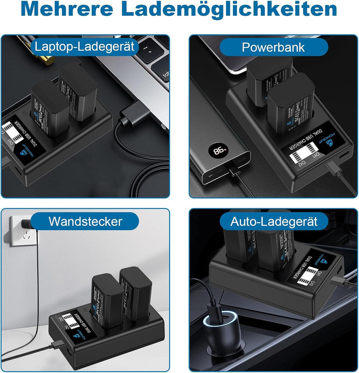 Homesuit NP-FW50 Akku 1300mAh und USB LCD Ladegerät Kit für Sony ZV-E10 A6000 A6300 A6400 A6500 A510