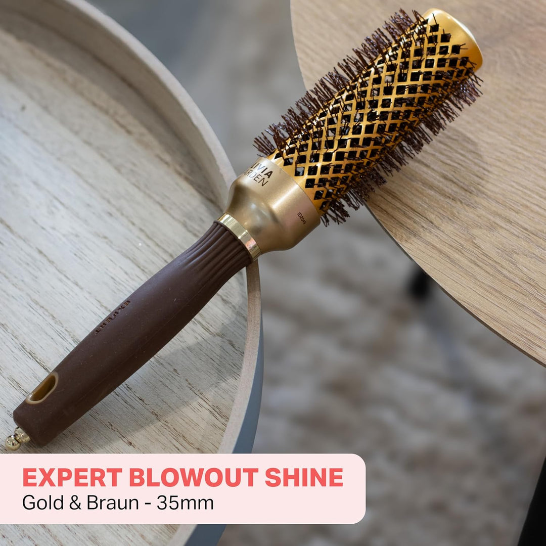 Olivia Garden - Expert Blowout Shine Gold & Brown Hairbrush - 35 35mm, 35mm