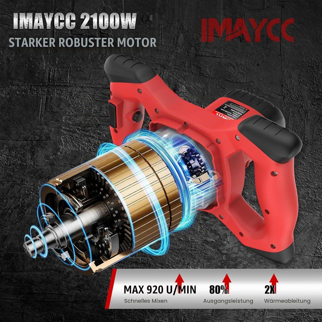 IMAYCC Mörtelrührer, 2100W Betonmischer, Rührwerk Beton with 6 Speed, Quirl Mörtelrührer m14, Rührge