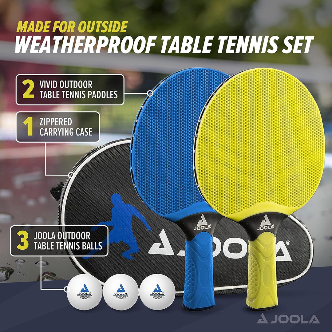 JOOLA Tischtennis Set Vivid Outdoor 2 Tischtennisschläger + 3 Tischtennisbälle + Tischtennishülle, L