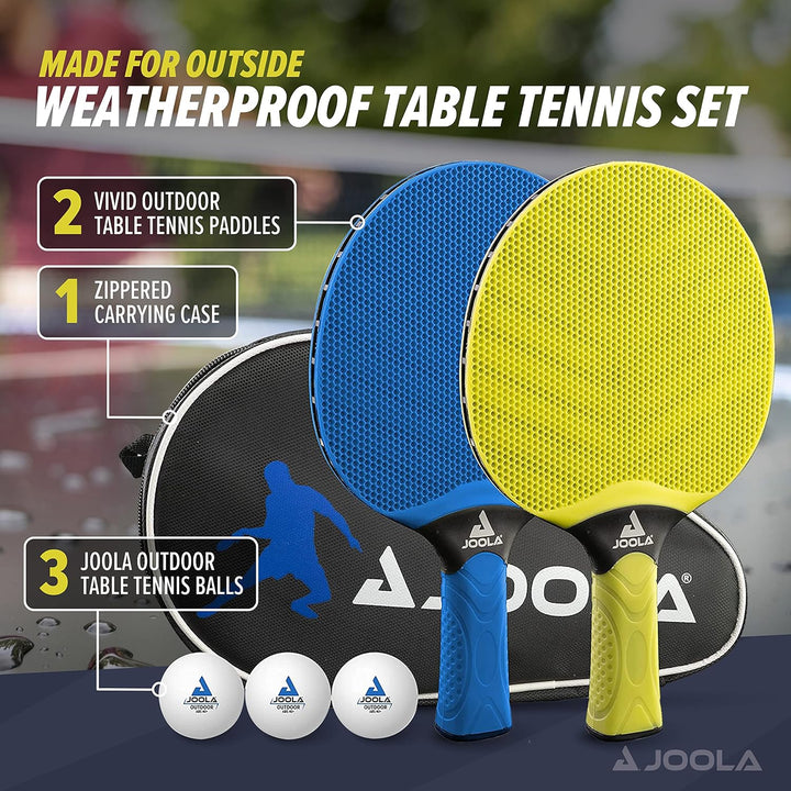 JOOLA Tischtennis Set Vivid Outdoor 2 Tischtennisschläger + 3 Tischtennisbälle + Tischtennishülle, L