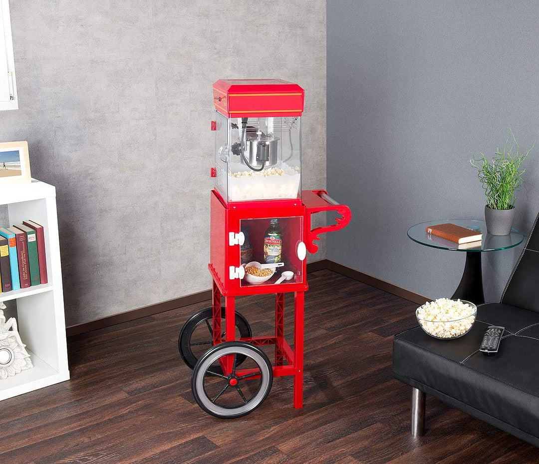 Rosenstein & Söhne Profi Popcornmaschine: Profi-Popcorn-Maschine"Cinema" mit Rollwagen im Retro-Desi