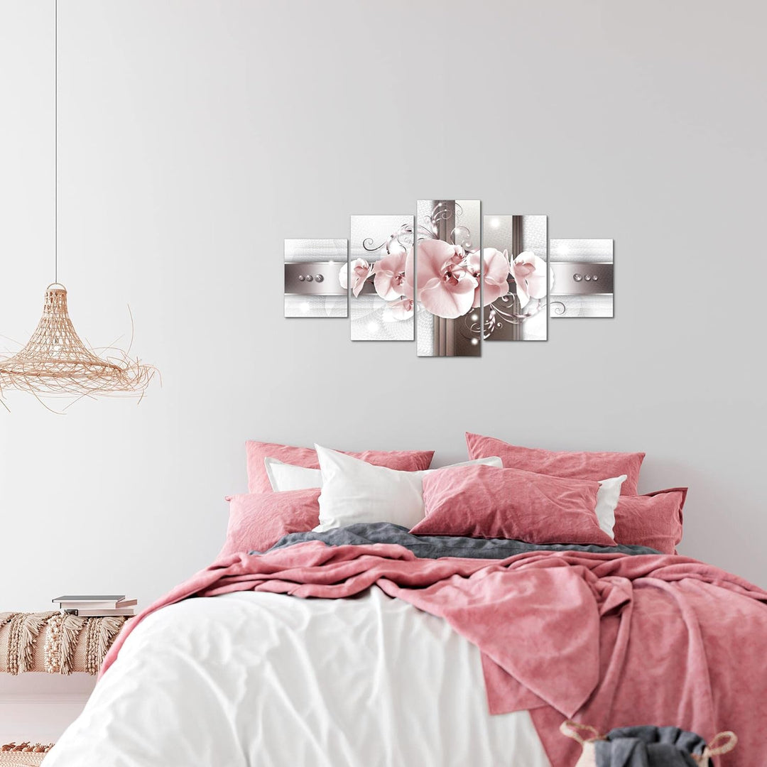 Runa Art Wandbilder Blumen Orchidee 5 Teilig Bild auf Vlies Leinwand Deko Wohnzimmer Abstrakt Grau R