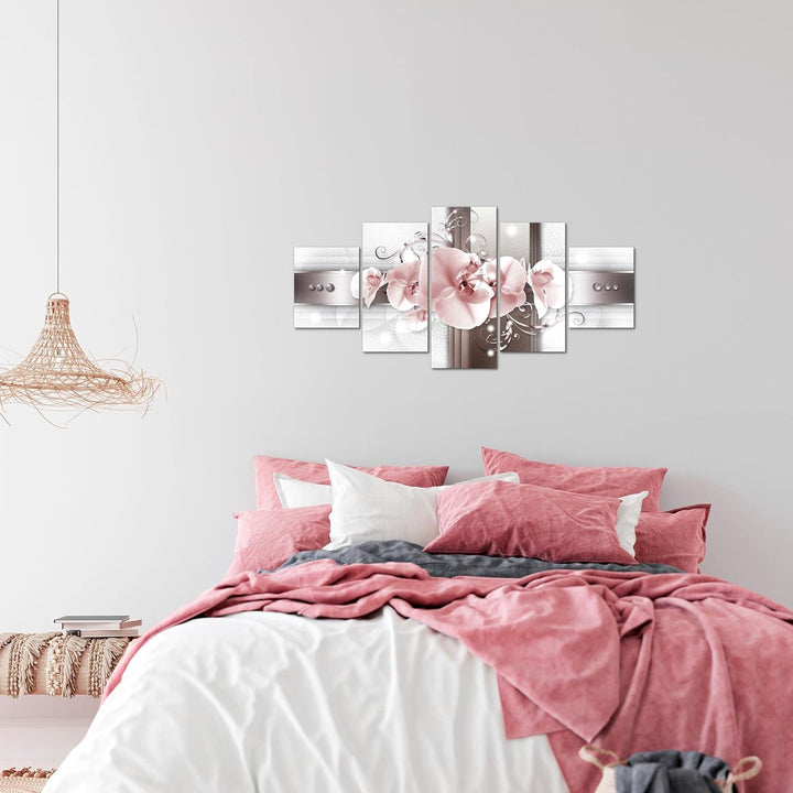 Runa Art Wandbilder Blumen Orchidee 5 Teilig Bild auf Vlies Leinwand Deko Wohnzimmer Abstrakt Grau R