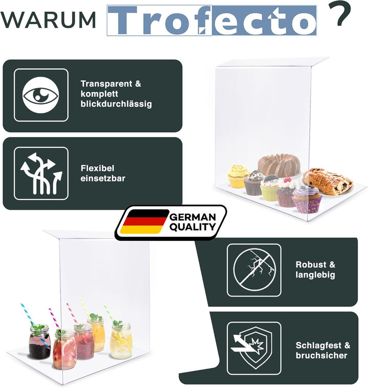 Trofecto Spuckschutz Trennwand aus Plexiglas ähnlichem PETG als Thekenaufsatz - Plexiglas Aufstellle