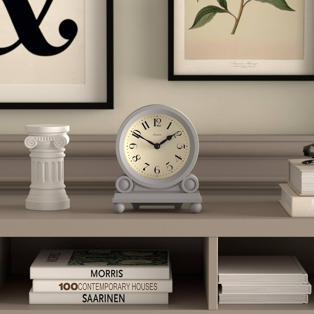 JONES CLOCKS® Maida Vale kaminuhr | Kleine traditionelle schreibtischuhr | Grau | Hübsch und charman