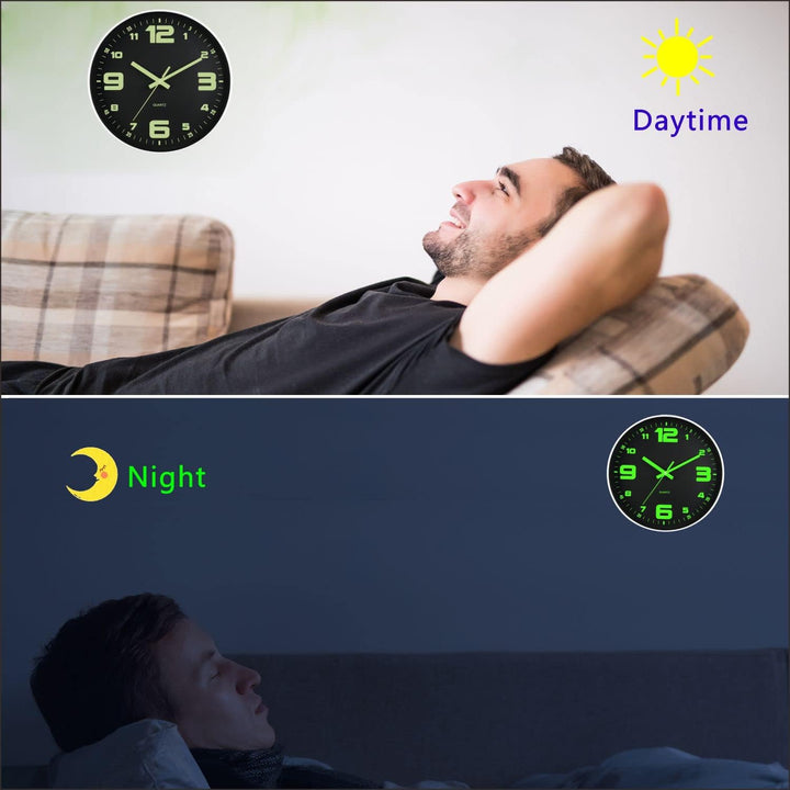 DIYZON Leuchtende Wanduhr, Geräuschlos, Nicht tickend, 30 cm, Nachtlicht-Wanduhren, Batteriebetriebe