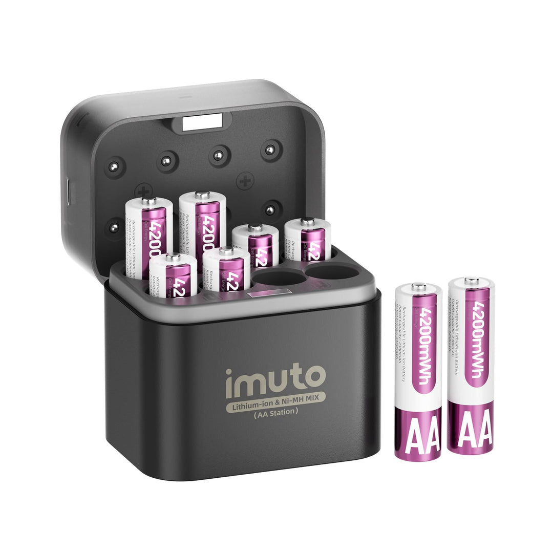 imuto Batterien AA 8 Stück Wiederaufladbare Lithium 1,5V 4200mWh mit Schwarzem Schnelles Aufladen LE