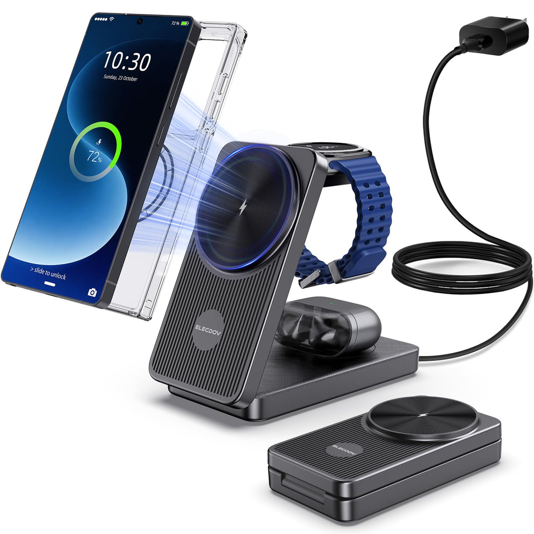Magnetisch Induktive Ladestation für Samsung Galaxy S26 Ultra, 3 in 1 MagSafe Wireless Charger Faltb