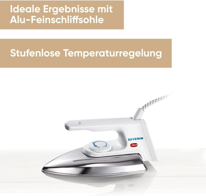 SEVERIN Hand Bügeleisen, Bügeleisen ohne Dampf mit Alu-Feinschliffsohle & stufenloser Temperaturrege