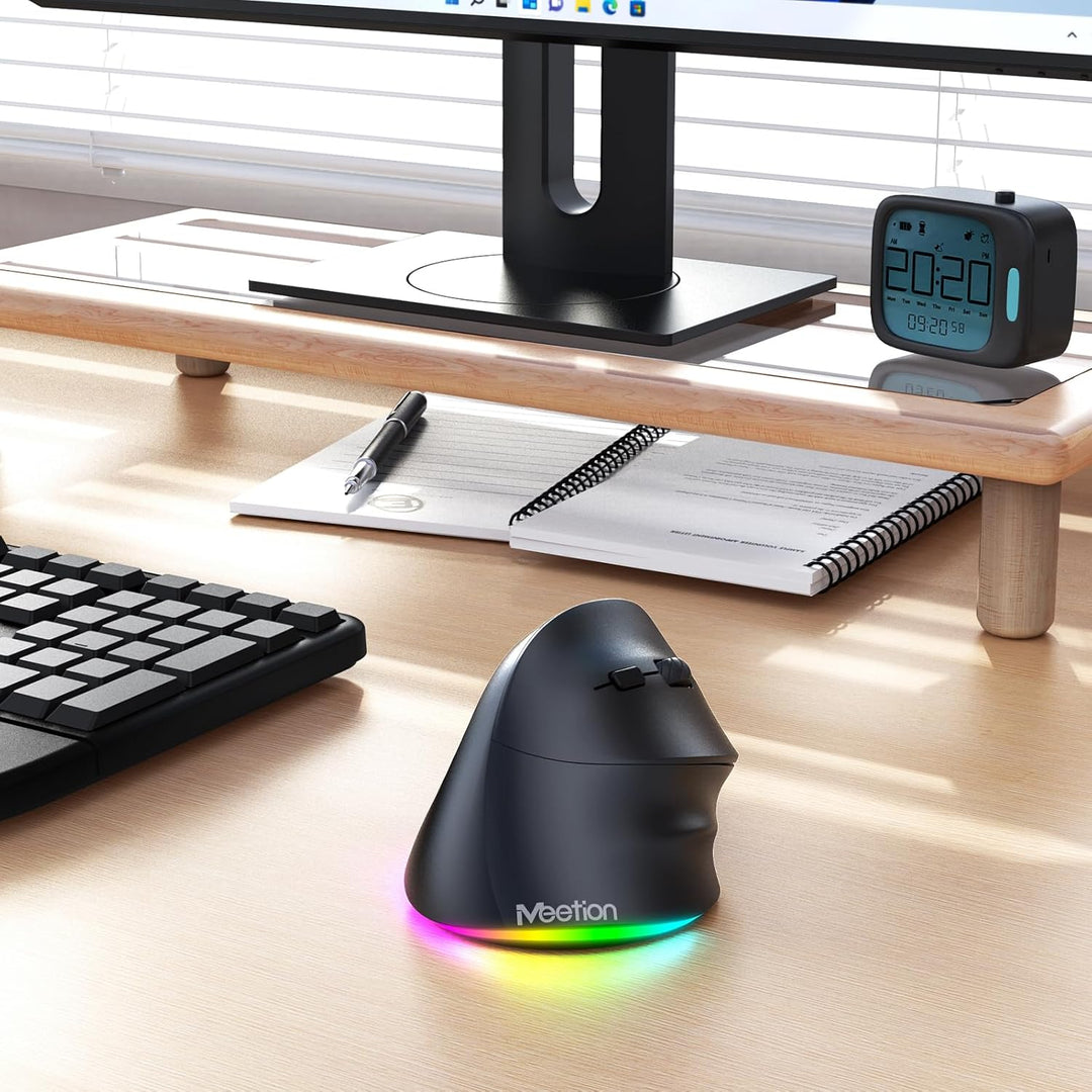 MEETION Ergonomische Maus, Kabellose Vertikale Maus RGB Wiederaufladbare Funkmaus für Bluetooth(5.2