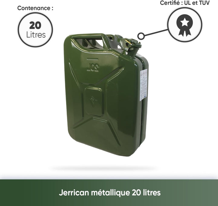 Kanister 20 l – Kanister Metall – Verriegelung mit Stift – Behandlung innen rostfrei – Norm UN Trans