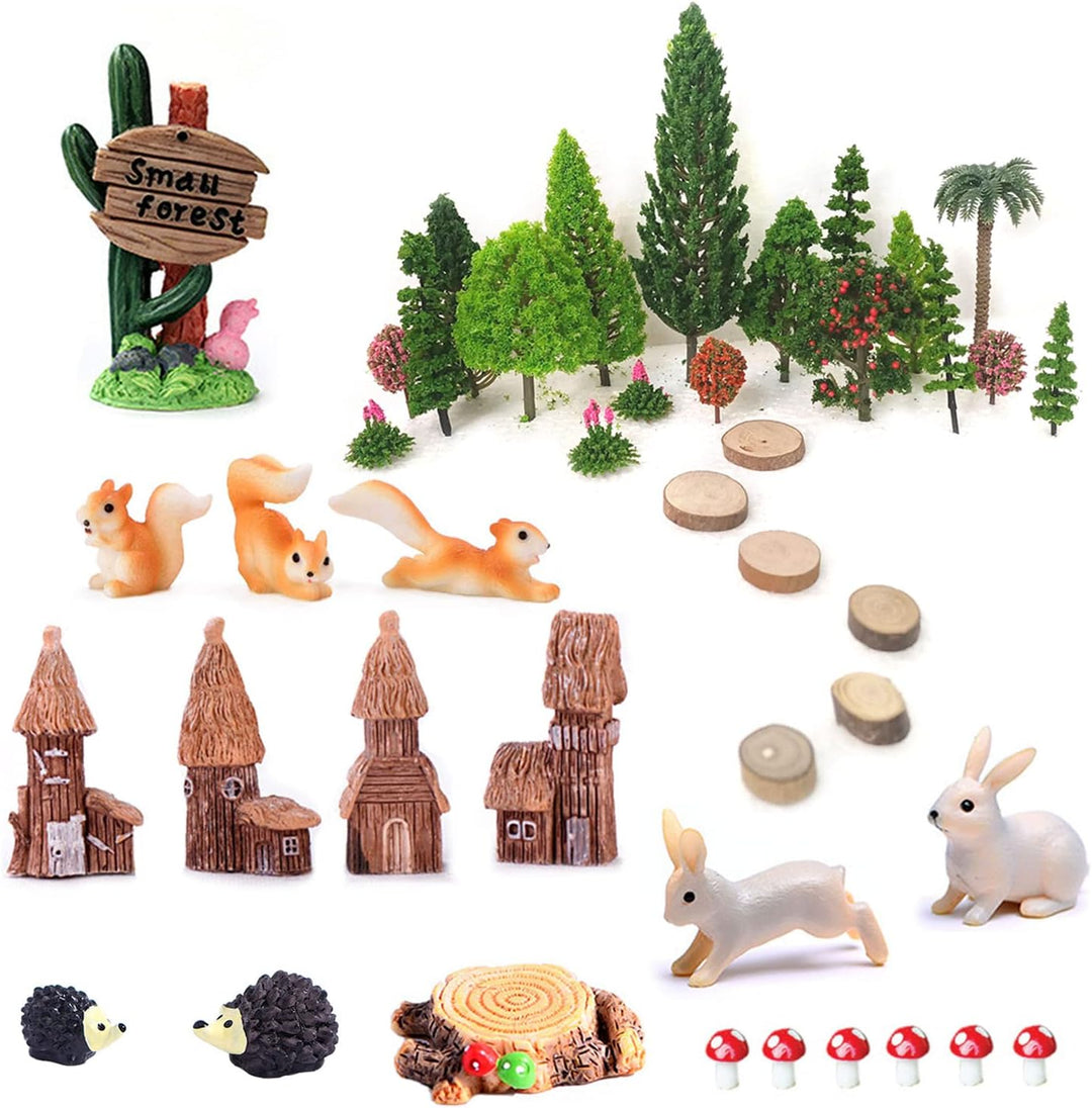 OrgMemory Modellbau Bäume, 42 Stück, 4-16 cm, Tier Figuren, Waldtiere Figuren Deko Garten, Miniatur