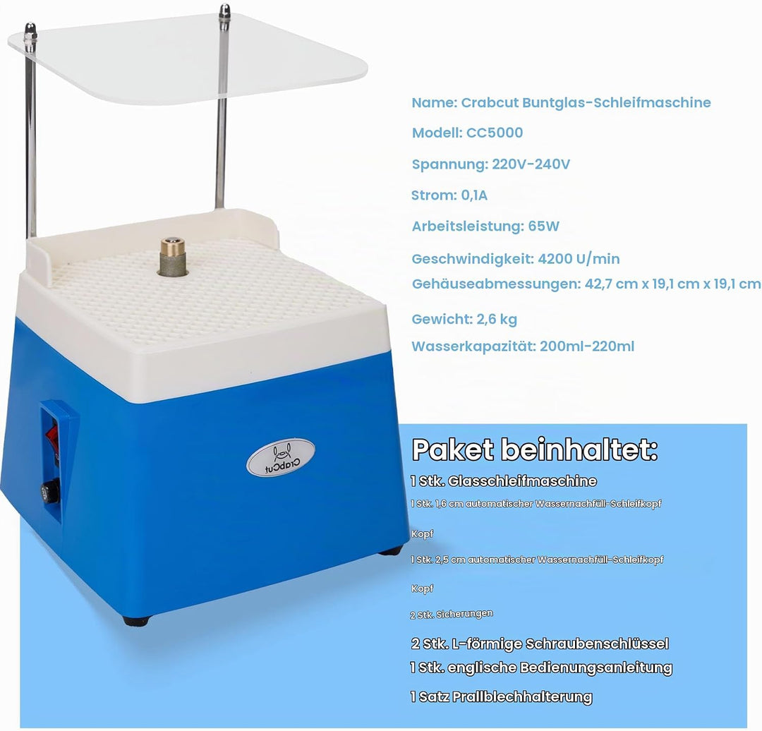 Mini-Buntglas-Schleifer, automatische Wasserfüllung, Anti-Staub, 220 V, 4200 U/min, bürstenlose Moto