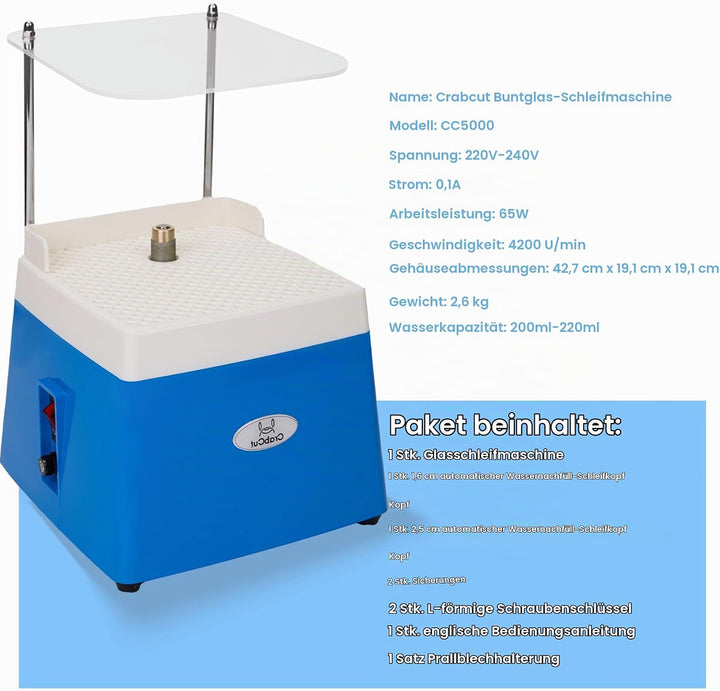 Mini-Buntglas-Schleifer, automatische Wasserfüllung, Anti-Staub, 220 V, 4200 U/min, bürstenlose Moto