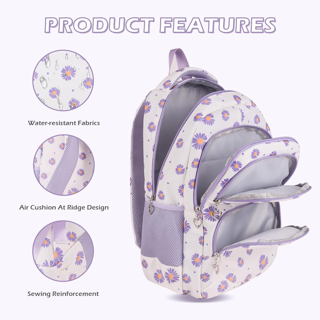 Schulrucksack Mädchen Teenager Damen Schultasche Rucksack Set Gänseblümchen Schulranzen für Mädchen