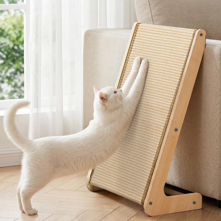 Gimars L-Form Kratzbrett für Katze - 63cm Hoch, Natursisal & Holz-Kratzmöbel, Dual-Use Kratzsäule fü