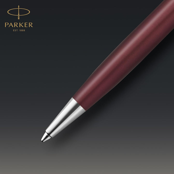 PARKER Sonnet Kugelschreiber | Premium Metal & Red Satinierung mit Chromverkleidung | Medium Spitze