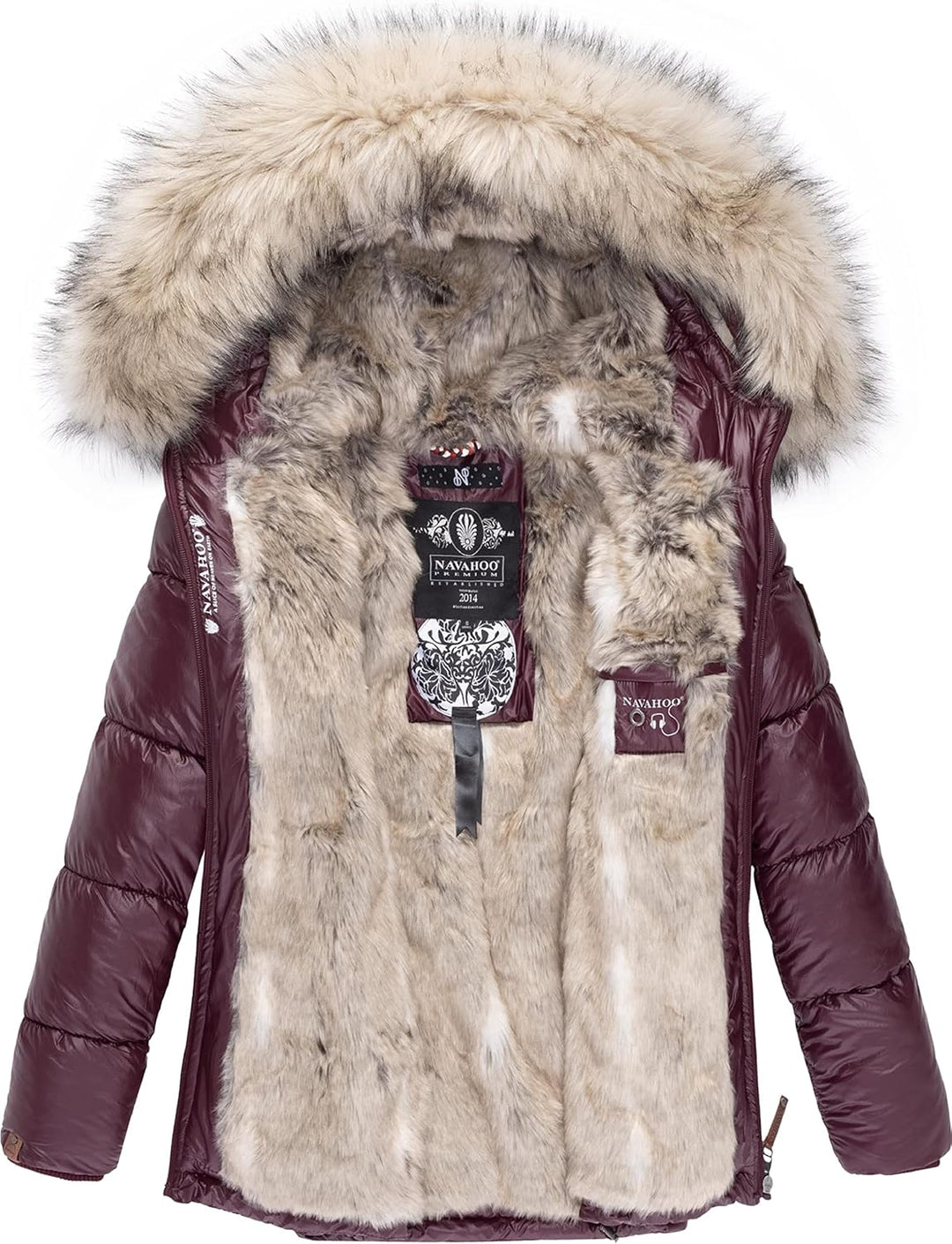 Navahoo Damen Winterjacke Steppjacke warm mit Kunstfellkapuze Tikunaa XS-XL XS Weinrot, XS Weinrot