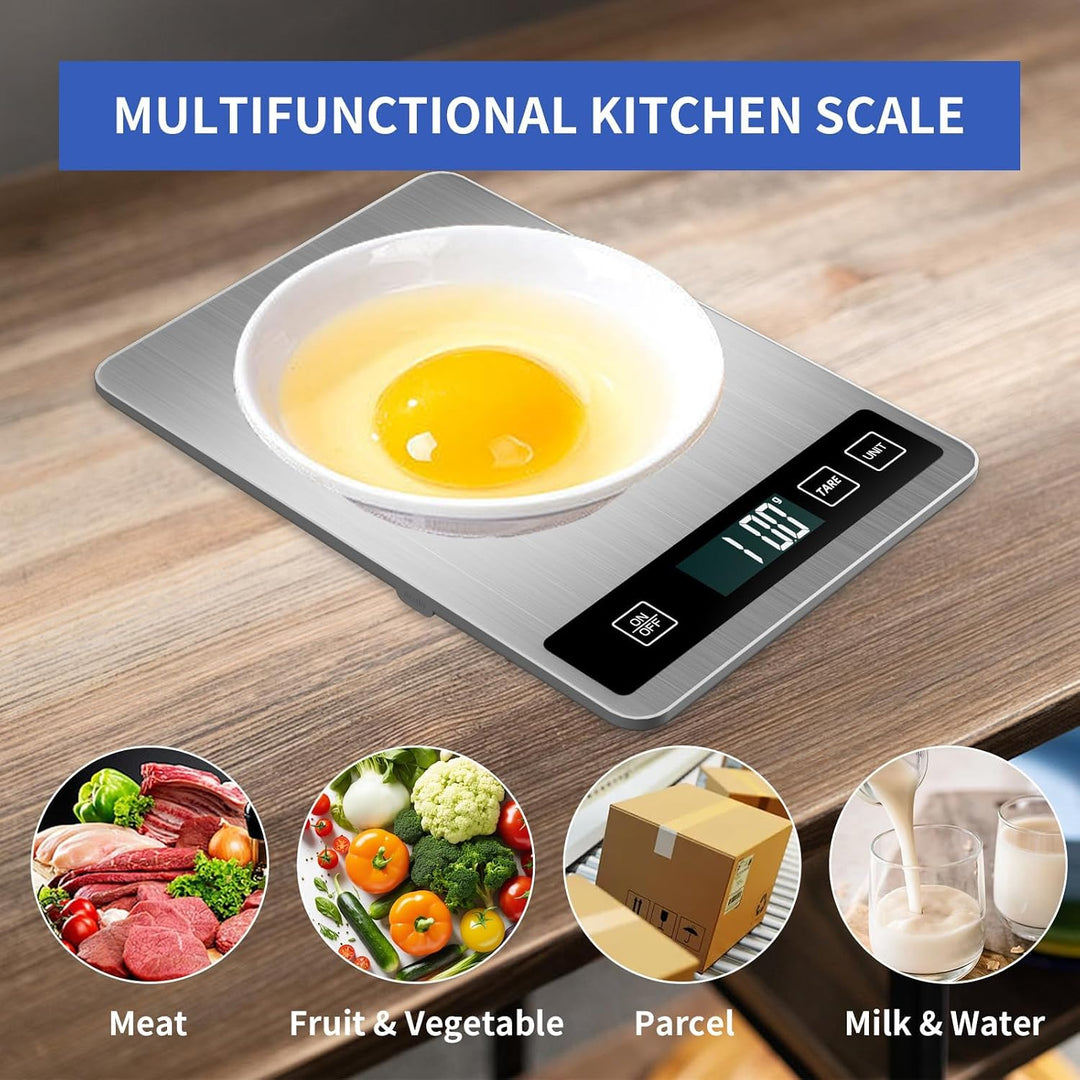 Digitale Küchenwaage 15kg/33lb, Lebensmittelwaage mit Tara-Funktion, Edelstahl Waage, LCD-Anzeige, H