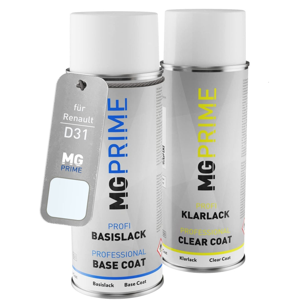 MG PRIME Autolack Sprühdosen Set für Renault D31 Casablanca White/Polarweiss Basislack Klarlack Spra