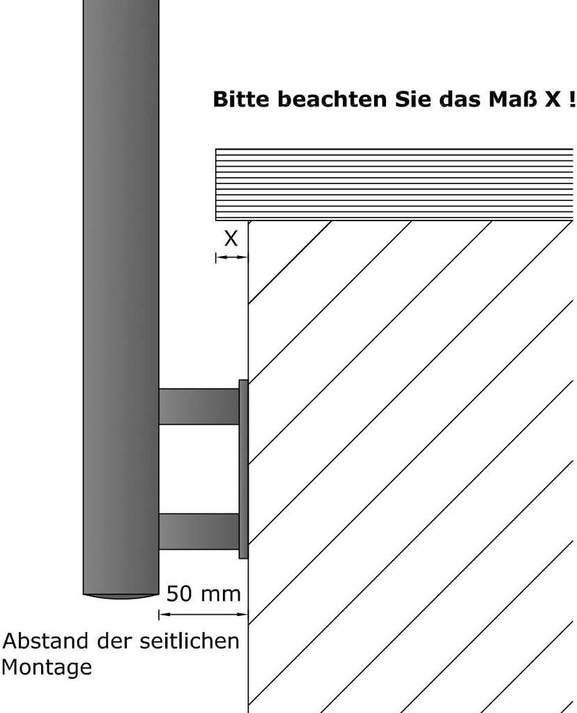 TIBU Einzelner Edelstahl Geländer Handlaufpfosten für seitliche Montage 4 Streben Seitenabstand 50mm