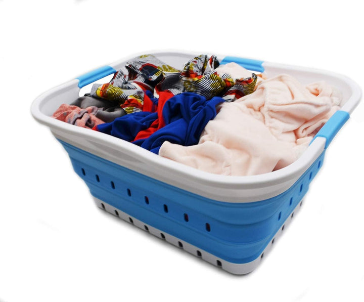 SAMMART 42L Collapsible Plastic Laundry Basket - Foldable Pop Up Storage Container/Organizer - Space
